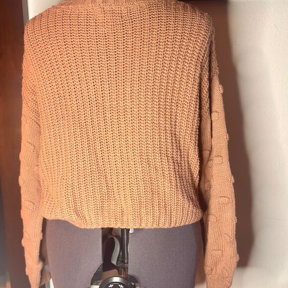 Jessica Simpson Tan Bobble Sleeve Chunky Sweater Women’s S Cozy Fall Pullover - Picture 3 of 9